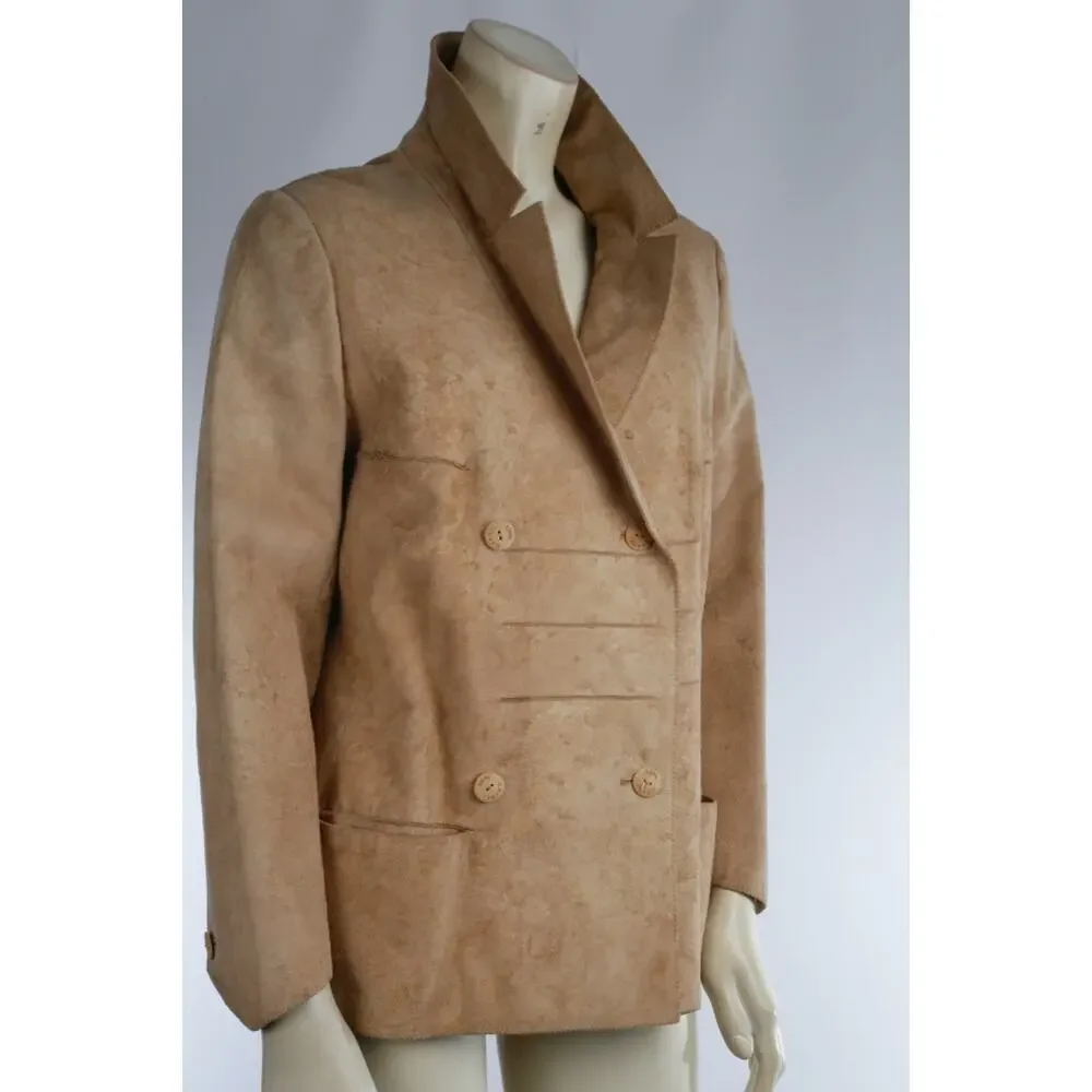 CHANEL Identification 00C Vintage Suede Leather Double Breasted Blazer Jacket 40